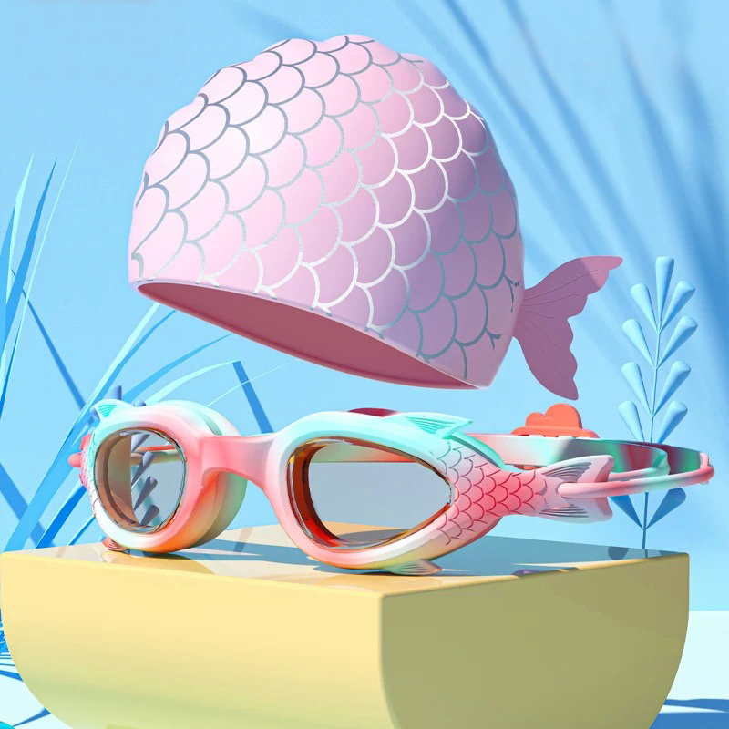 Swim Cap Silicone - Occhialini da Nuoto per Bambini; Set